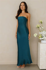 The Felicity Strapless Satin Maxi Dress Teal